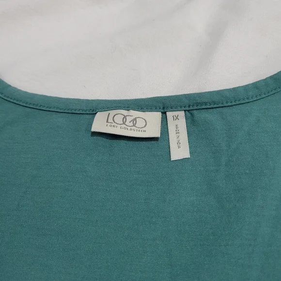 LOGO Lori Goldstein Women's Green Knit Pocket Beaded Tunic Top Blouse Boho 1X - Picture 10 of 11